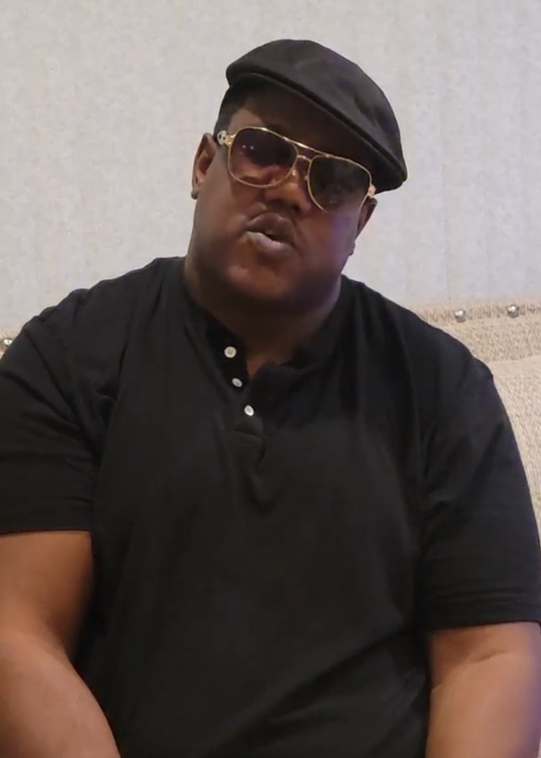 Edward Williams III as the Notorious B.I.G. in a closeup portrait